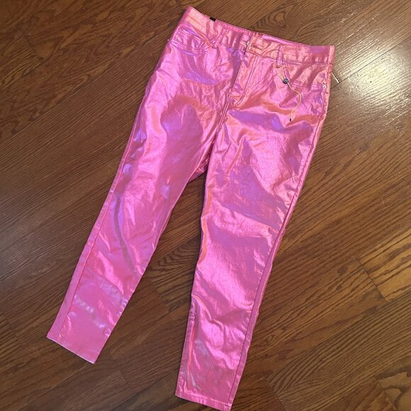 NWT Elite Jeans Skinny Hi-Rise Metallic Shimmer Pink Stretch Ankle Jeans Size XL - Picture 3 of 13